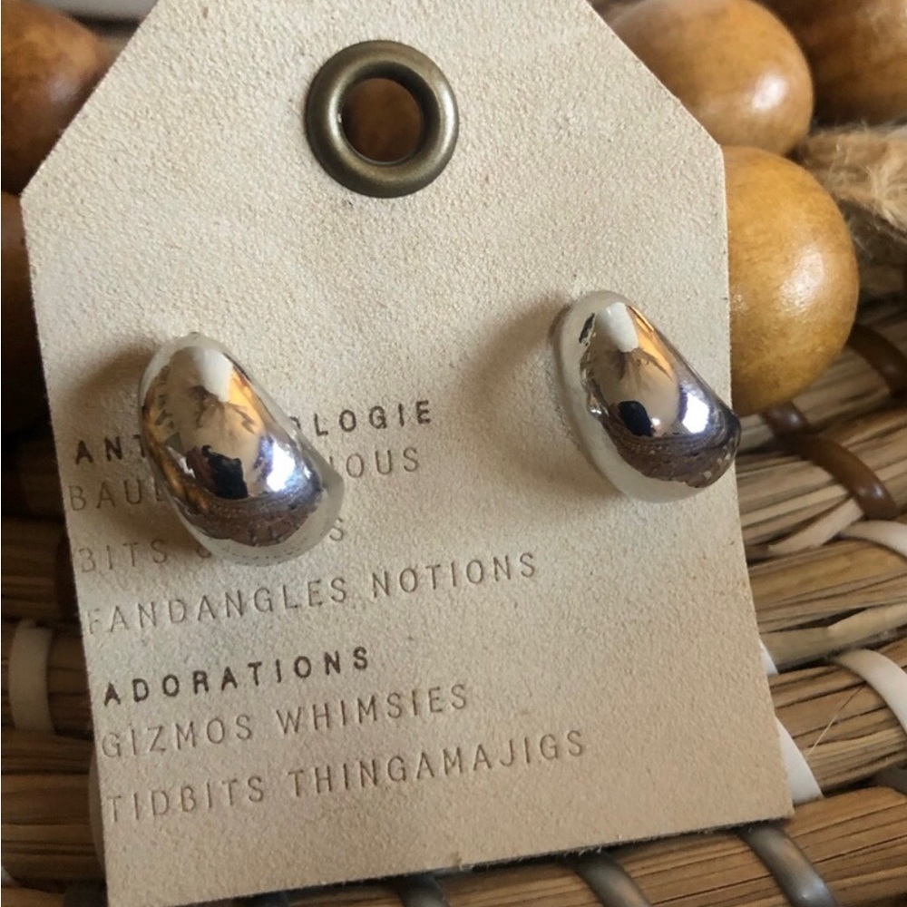New Anthropologie Silver Dome Stud Earrings
